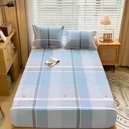 JC HOME Blue & White Geometric Cotton 230 TC King Bedsheet with 2 Pillow Covers-image-94