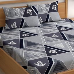 CHHAVI INDIA Grey & White Geometric 210 TC King Bedsheet with 2 Pillow Covers-picture-21