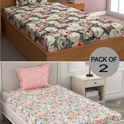 CHHAVI INDIA Pink & Green Printed 210 TC 2 Single Bedsheets with 2 Pillow Covers-picture-7