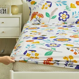 JC HOME White & Purple Floral 120 TC Queen Bedsheet with 2 Pillow Covers-picture-8