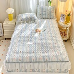 JC HOME White & Blue Floral 160 TC Fitted King Bedsheet with 2 Pillow Covers-picture-13