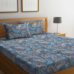 FABINALIV Grey & Brown Etnic Motifs 300 TC Fitted King Bedsheet With 2 Pillow Covers-picture-49