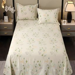JC HOME White & Green Floral Cotton 220 TC King Bedsheet with 2 Pillow Covers-picture-8