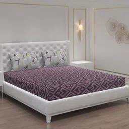 Moca By Monte Carlo Purple Geometric Cotton 144 TC Queen Bedsheet & 2 Pillow Covers-picture-46