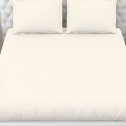 haus & kinder Off White 300 TC Fitted Cotton King Bedsheet with 2 Pillow Covers-picture-8