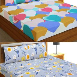 Aura White & Blue Floral 144 TC 2 Queen Bedsheet with 4 Pillow Covers-picture-9