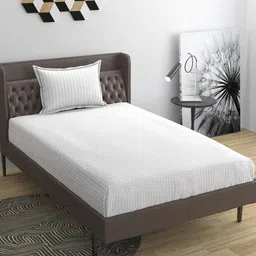 BELVOSTUM White Striped 220 TC Single Bedsheet & Pillow Cover-image-34