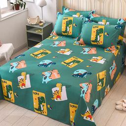 JC HOME Green & Yellow Printed 200 TC Cotton King Bedsheet with 4 Pillow Covers-picture-0