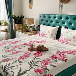 URBAN SPACE Serene Cream-Coloured Printed 200 TC Pure Cotton King Bedsheet & Pillow Covers-picture-31