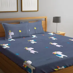 FABINALIV Grey & White Printed 300 TC King Bedsheet & 2 Pillow Covers-picture-19