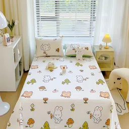 JC HOME White Cartoon Characters Cotton 210 TC Queen Bedsheet With 2 Pillow Covers-picture-41