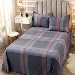 JC HOME Navy Blue & Pink Geometric King Bedsheet with 2 Pillow Covers-picture-5