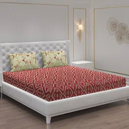 Moca By Monte Carlo Sferra Red Print Cotton 144 TC Queen Bedsheet with 2 Pillow Covers-picture-24