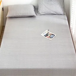 JC HOME Grey & Black Striped Fitted Queen Bedsheet with 2 Pillow Covers-picture-3