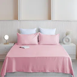 HOMEMONDE Pink 210 TC Queen Bedsheet with 2 Pillow Covers-image-75