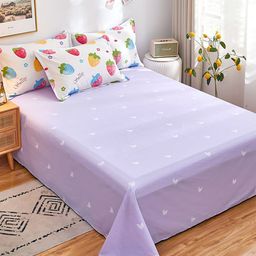 JC HOME Lavender & White Printed 186 TC Cotton Single Bedsheet with 1 Pillow Cover-picture-41