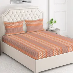 Layers Brown & Orange Geometric 124 TC Flat Queen Bedsheet with 2 Pillow Covers-image-98