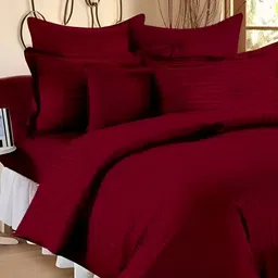 Comfowell Maroon Striped 180 TC Single Bedsheet with 2 Pillow Covers-picture-22