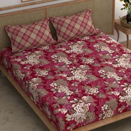 CHHAVI INDIA Red Floral Printed Microfiber 210 TC King Bedsheet with 2 Pillow Covers-picture-10