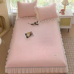 JC HOME Pink & White 160 TC Fitted Queen Bedsheet with 2 Pillow Covers-picture-19