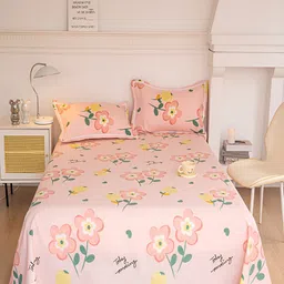 JC HOME Pink & Green Floral 160 TC King Bedsheet with 2 Pillow Covers-picture-37