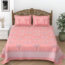 Comfowell Peach & White Floral Printed 244 TC Single Bedsheet with 2 Pillow Covers-picture-25