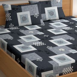 CHHAVI INDIA Blue & White Geometric 210 TC King Bedsheet with 2 Pillow Covers-picture-22