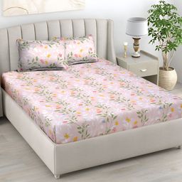haus & kinder Pink & White Floral 186 TC Pure Cotton King Bedsheet With 2 Pillow Covers-picture-10