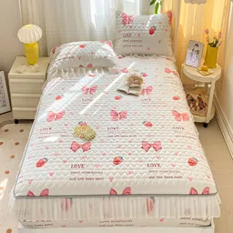 JC HOME White & Red Graphic 160 TC Fitted Queen Bedsheet with 2 Pillow Covers-picture-21