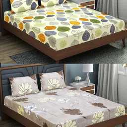 Aura Brown & White Floral 144 TC 2 Queen Bedsheet with 4 Pillow Covers-image-83