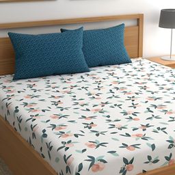 CHHAVI INDIA White & Blue Floral Microfiber 210 TC King Bedsheet with 2 Pillow Covers-picture-13