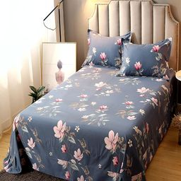 JC HOME Grey & Pink Floral King Bedsheet with 2 Pillow Covers-picture-0