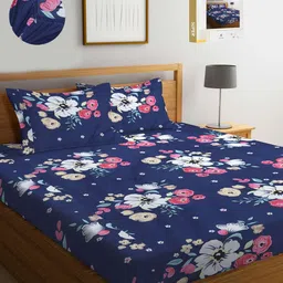 KLOTTHE Floral Printed 300 TC Fitted King Bedsheet with 2 Pillow Covers-image-87