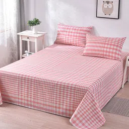 JC HOME Pink & White Geometric 160 TC Queen Bedsheet With 2 Pillow Covers-picture-15