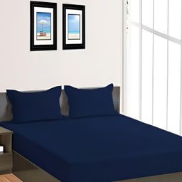 Comfowell Navy Blue Striped 210 TC Cotton King Bedsheet with 2 Pillow Covers-picture-12