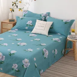 JC HOME Grey & Blue Floral Printed 210 TC Single Bedsheet-picture-16