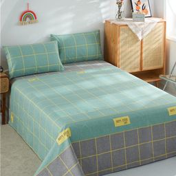 JC HOME Green & Grey Geometric Printed 186 TC Cotton King Bedsheet & 2 Pillow Covers-picture-5