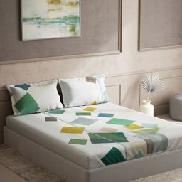 DDecor Live Beautiful Green & White Geometric 140 TC Flat King Bedsheet & 2 Pillow Covers-picture-27