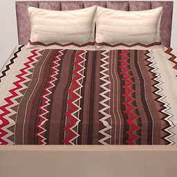 INDHOME LIFE Brown & Red Pure Cotton Geometric 200 TC Queen Bedsheet With 2 Pillow Covers-image-94