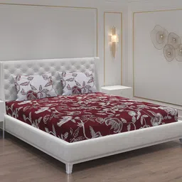 Moca By Monte Carlo Fiona Maroon & White Cotton 104 TC Queen Bedsheet with 2 Pillow Covers-picture-9