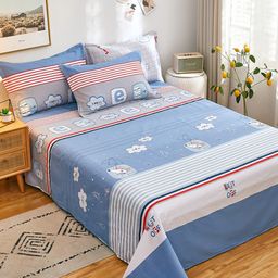 JC HOME Blue & Grey Striped 186 TC Pure Cotton King Bedsheet with 3 Pillow Covers-picture-20