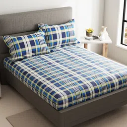 kopa BIANCA Blue & Off White Geometric Pure Cotton 110 TC Queen Bedsheet with 2 Pillow Covers-picture-41