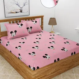 MORADO Pink & Black Cartoon Characters 210 TC Queen Fitted Bedsheet with 2 Pillow Covers-picture-13