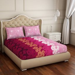 SPACES Pink & White Geometric 144 TC Queen Bedsheet with 2 Pillow Covers-picture-41