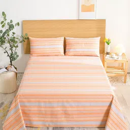 JC HOME Orange & Grey 144 TC Queen Striped Cotton Bedsheet with 2 Pillow Covers-image-25