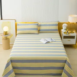 JC HOME Yellow & Grey Striped Queen Bedsheet with 2 Pillow Covers-picture-13