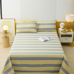 JC HOME Yellow & Grey Striped 144 TC King Bedsheet with 2 Pillow Covers-picture-7