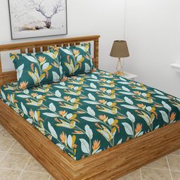 MORADO Green & Yellow Floral 210 TC Queen Bedsheet with 2 Pillow Covers-picture-7