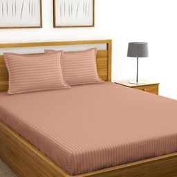 BIANCA Brown Striped 210 TC King Bedsheet with 2 Pillow Covers-picture-47