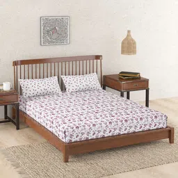Fabindia Red & White Floral 180 TC Queen Bedsheet with Pillow Covers-picture-31